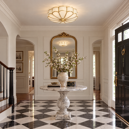 Blossa Brass Flower Glass Ceiling Light in an entrance hall