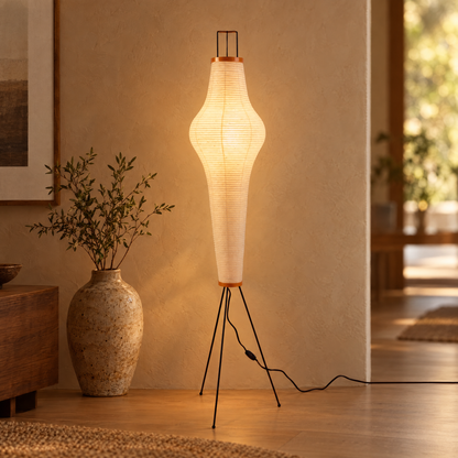 Washi Rice Paper Floor Lamp Style B, close-up of the slim paper shade