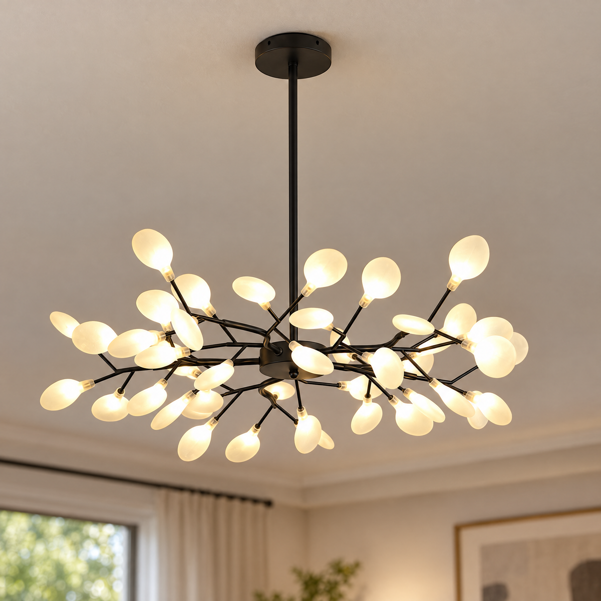 Lucciola Firefly Sputnik Chandelier, 45 heads, Black, close-up