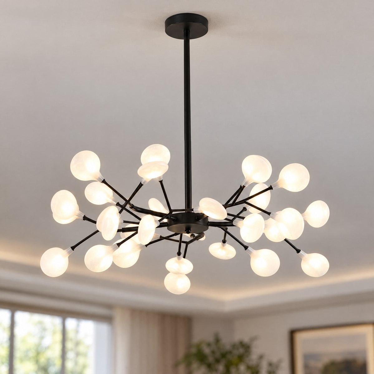 Lucciola Firefly Sputnik Chandelier, 30 heads, Black, close-up