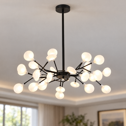 Lucciola Firefly Sputnik Chandelier, 30 heads, Black, close-up