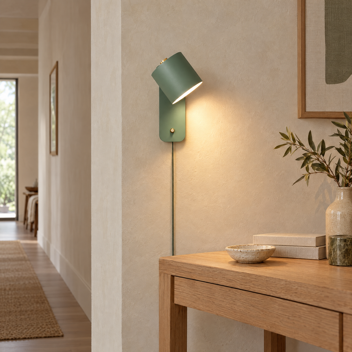 Pivo Plug In Cylinder Wall Lamp in Green