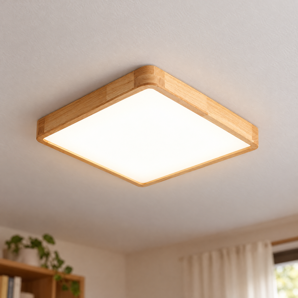 Doga Wood Flush Mount Ceiling Light, Square