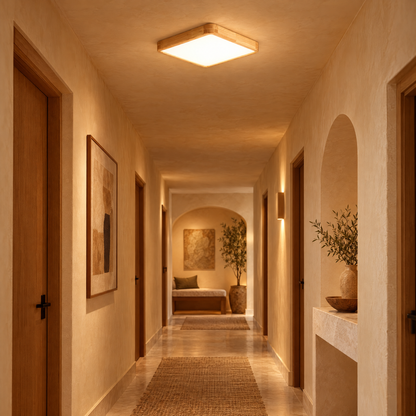 Doga Wood Flush Mount Ceiling Light, Square