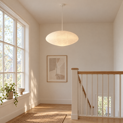 Fumi Washi Paper Pendant Light, White Cable