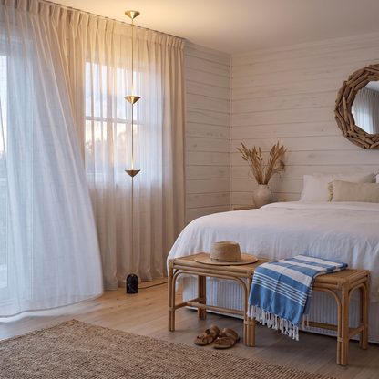 Soreluna 2 Lights floor to ceiling LED floor lamp in a coastal bedroom
