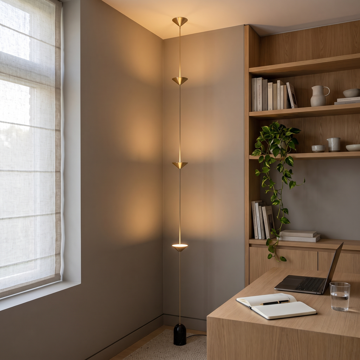 Soreluna 3 Lights floor to ceiling LED floor lamp in a home office