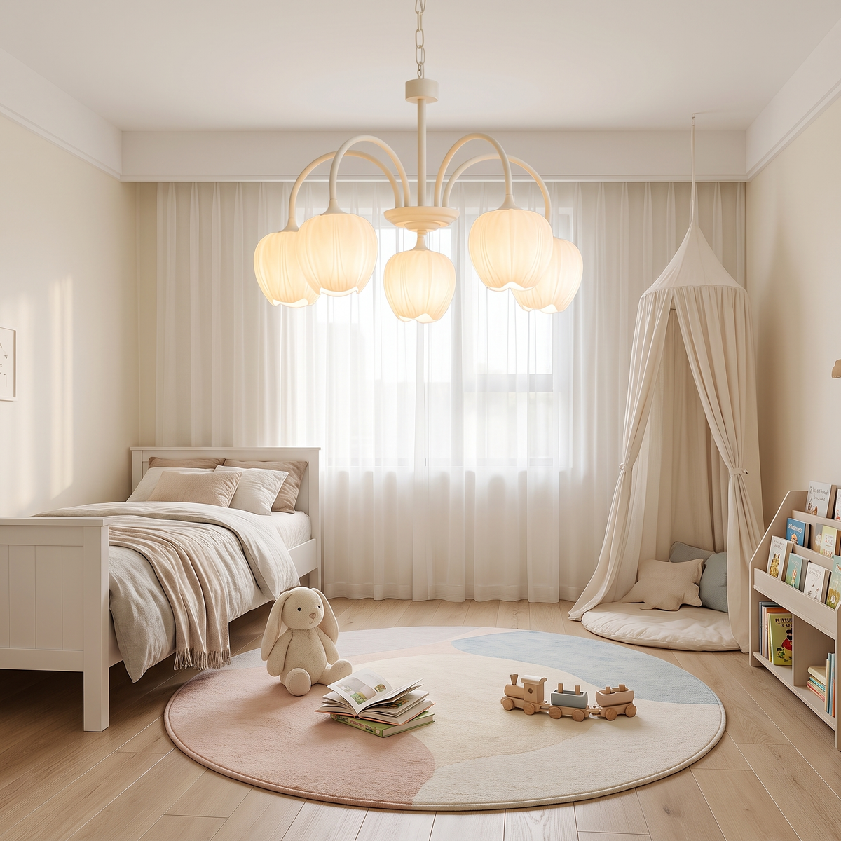 Tulipa 5 heads Creamy white &amp; White glass tulip chandelier in a kids&
