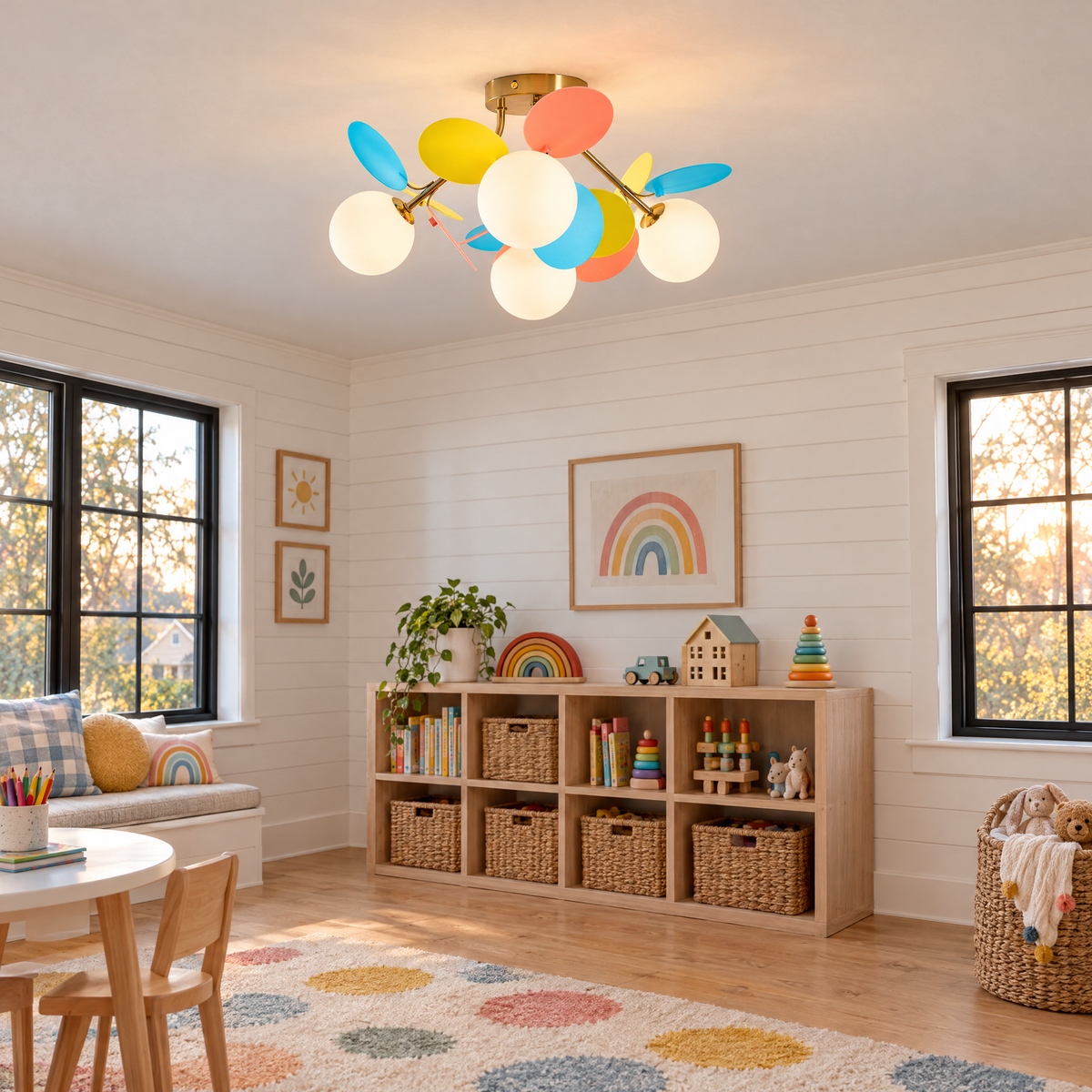 Macaron ceiling light in multicolor, ⌀20.5" x H11", in a modern farmhouse kids playroom