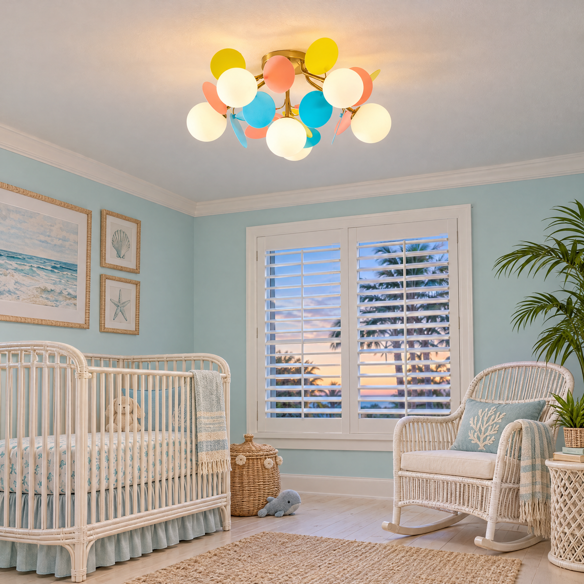 Macaron ceiling light in multicolor, ⌀20.5" x H12.6", in a Florida coastal home nursery