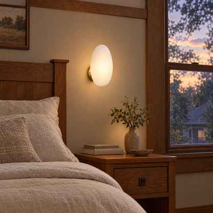 Opaline wall sconce in White &amp; Gold, shape ∅8.6" x H13.7" in a Craftsman bungalow bedroom