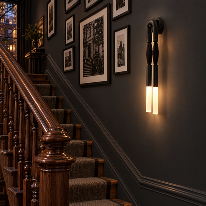 Palomino wall sconce in black in a Brooklyn brownstone stairwell