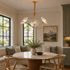 Ulani Lotus Leaf Glass Chandelier, 3 Lights Gold and Clear, in an Atlanta townhouse breakfast nook with a round table