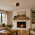 Pico LED Surface Mount Spotlight, Single Black, in a cozy American suburban living room with a white brick fireplace and oak floors