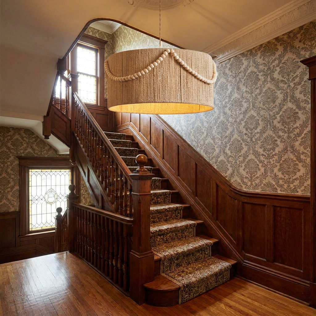 Cordelia pendant light in the stairwell of a Victorian style home