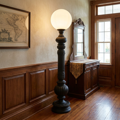 Corinthe matte black floor lamp in the entry hall of a colonial style home
