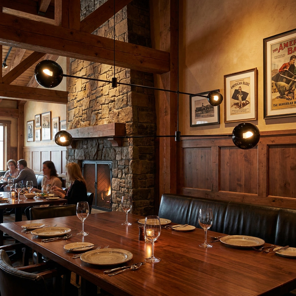 Equilia 4 heads chandelier above the dining area of a fine dining restaurant