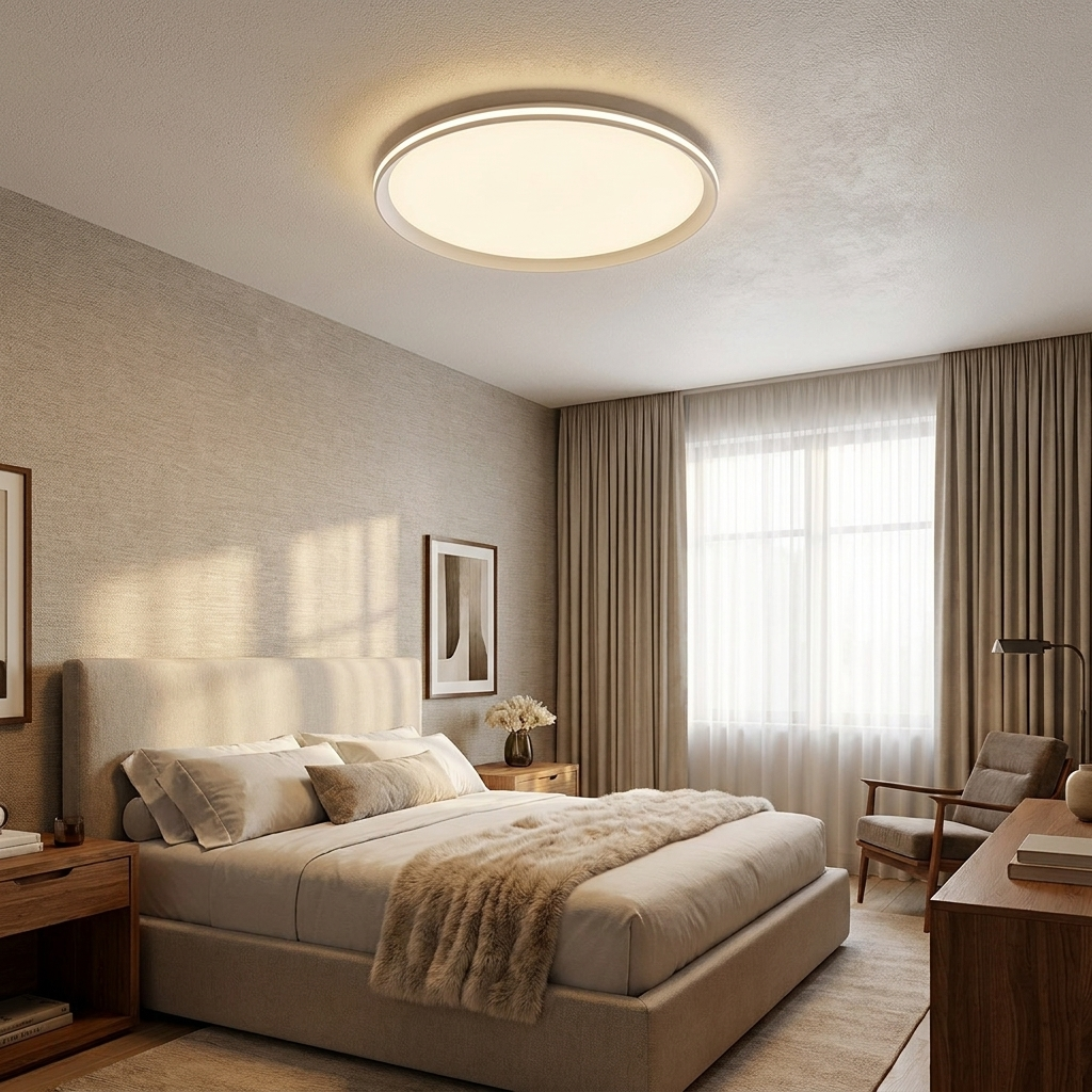 Clio white ceiling light in a boutique hotel guest room