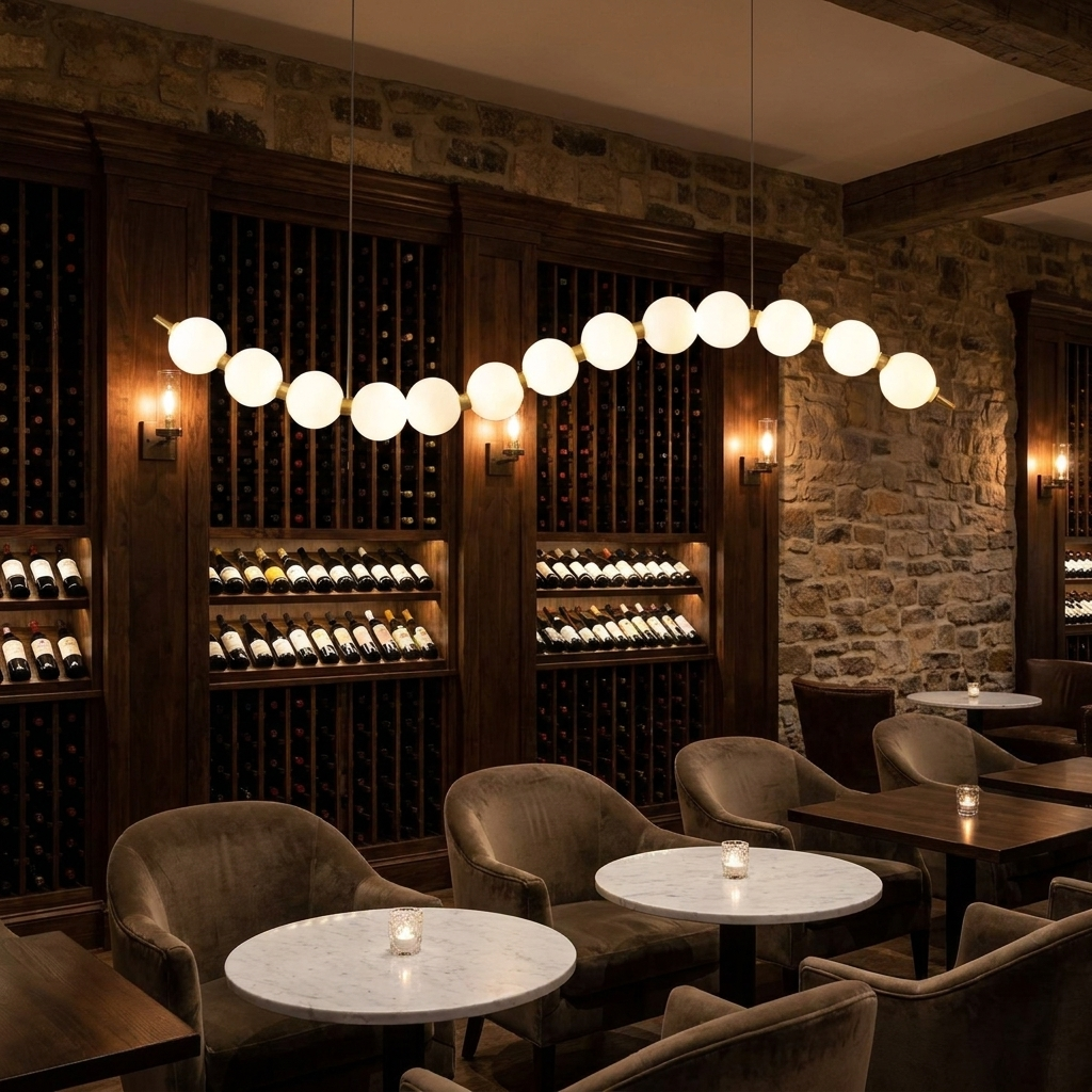 Nacre linear wave pearl chandelier in a wine bar lounge