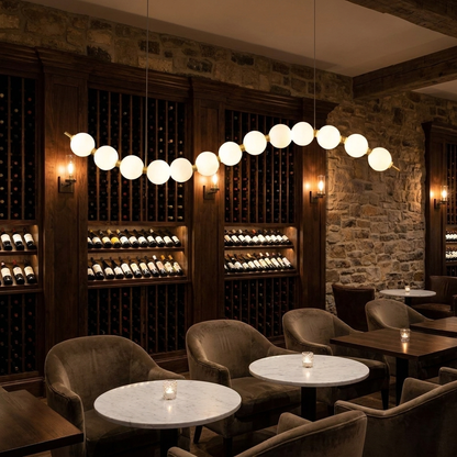 Nacre linear wave pearl chandelier in a wine bar lounge
