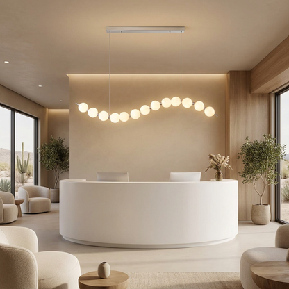 Nacre linear wave pearl chandelier in a medical spa reception
