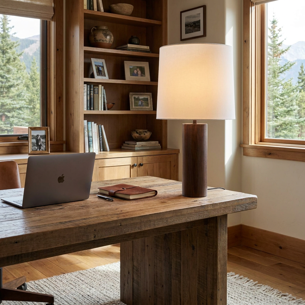 Tamsen table lamp on a desk in a home office