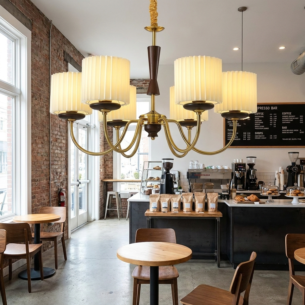 Halvard multi arm chandelier in a cafe seating area