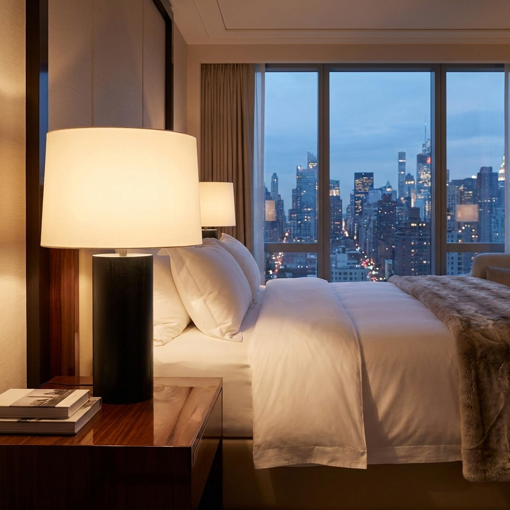 Tamsen table lamp in a hotel guest room