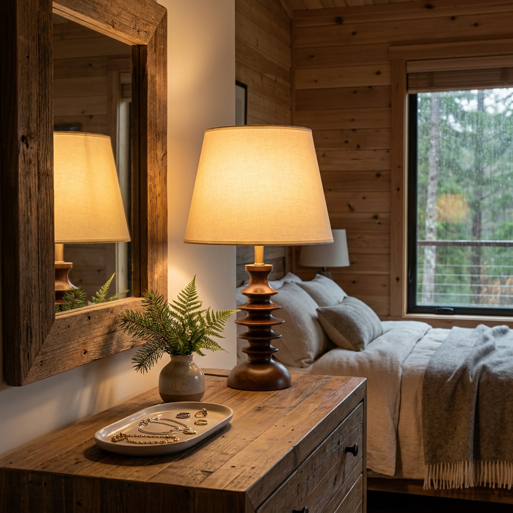 Wendell table lamp on a dresser in a bedroom