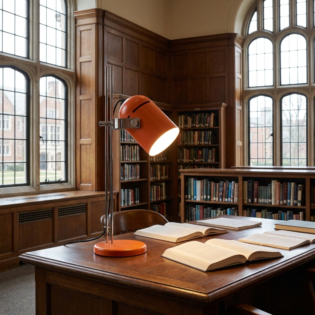 Tilden retro desk lamp on a library desk