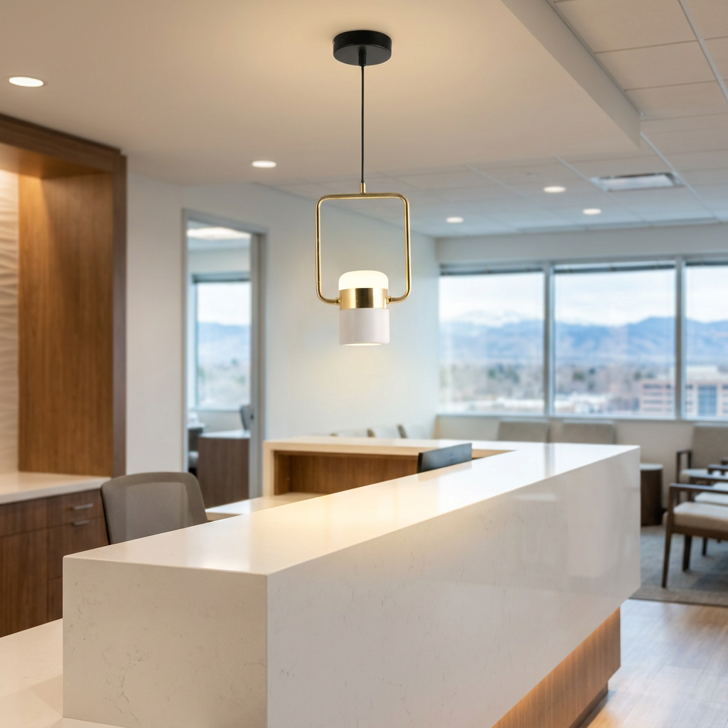Marisol LED pendant light over a reception desk