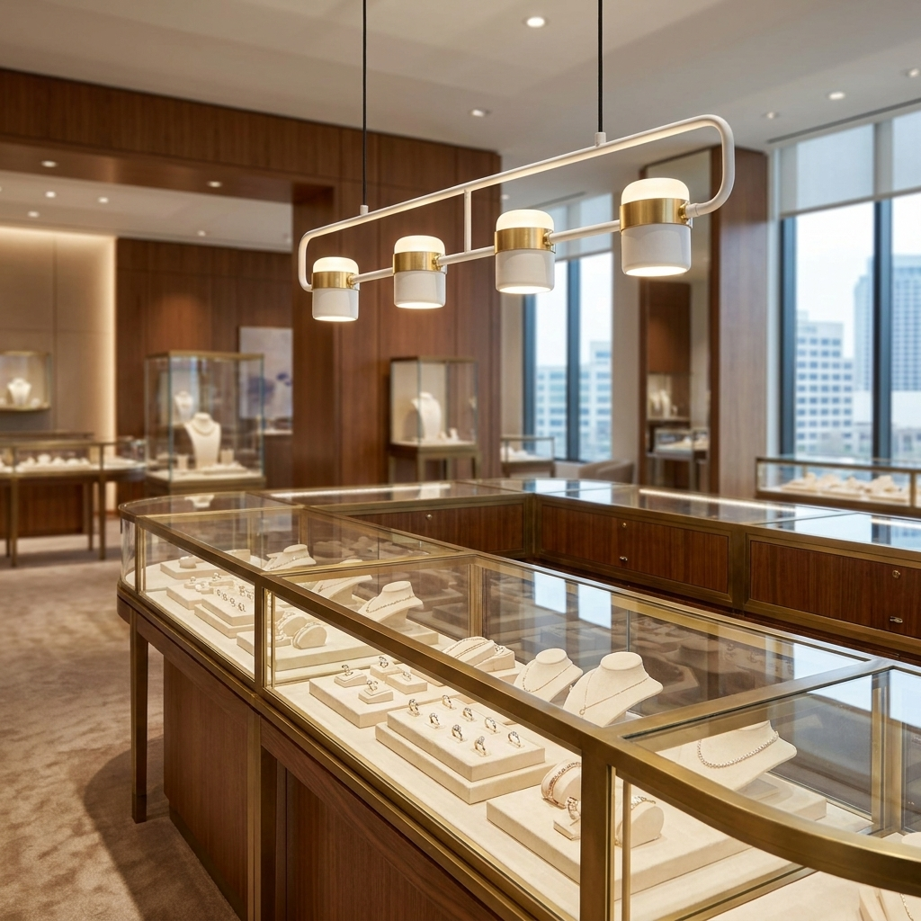 Marisol medium linear LED pendant light in a jewelry store