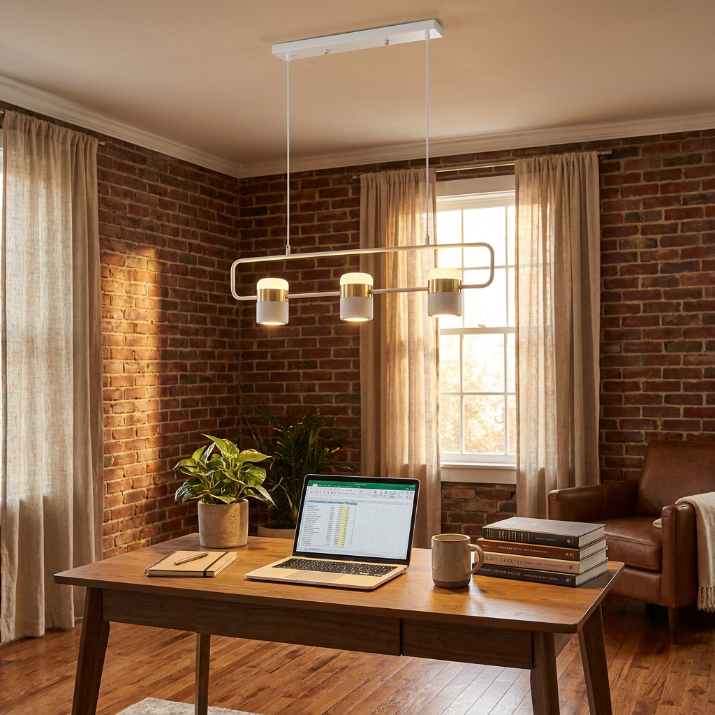Marisol short linear LED pendant light over a home office desk