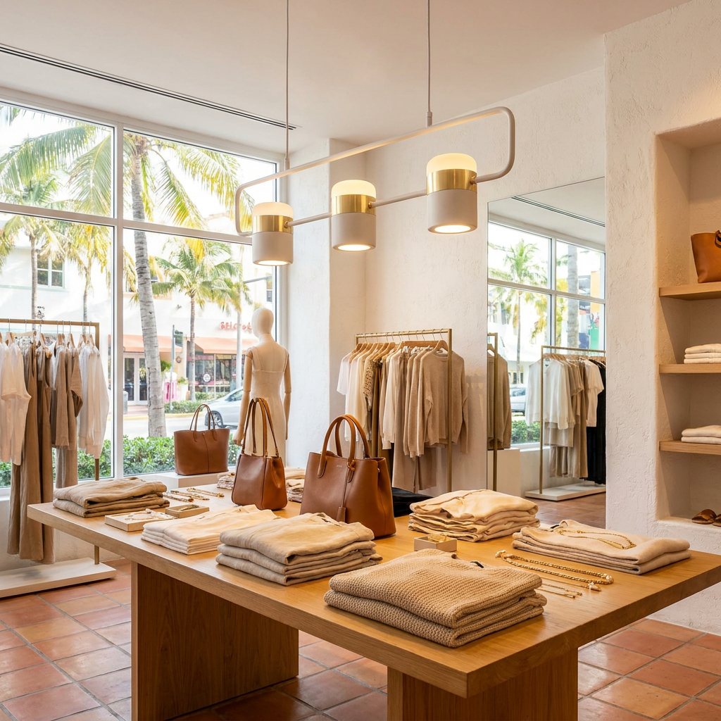 Marisol short linear LED pendant light in a retail boutique