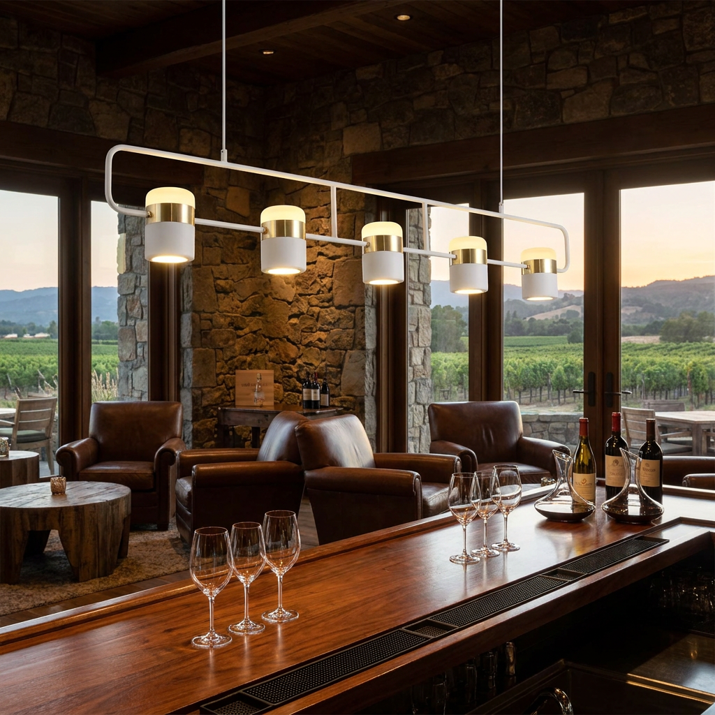 Marisol long linear LED pendant light over a bar in a wine lounge