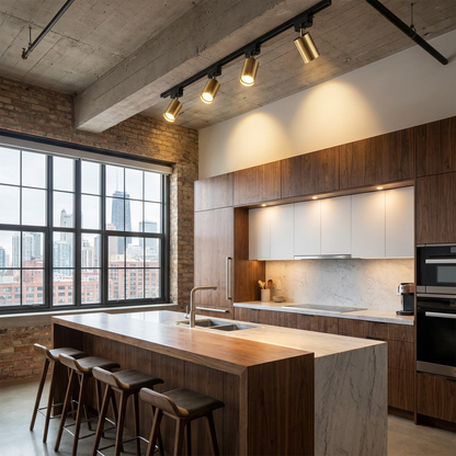 Rennick black LED track light in an apartment kitchen