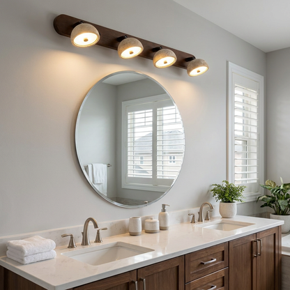 Tivoli vanity light above a bathroom mirror in a suburban home