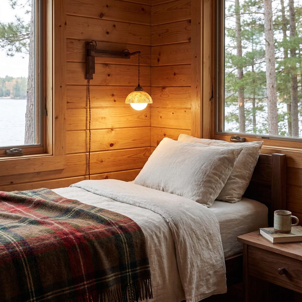 Sedona wall sconce in a guest bedroom of a lake house