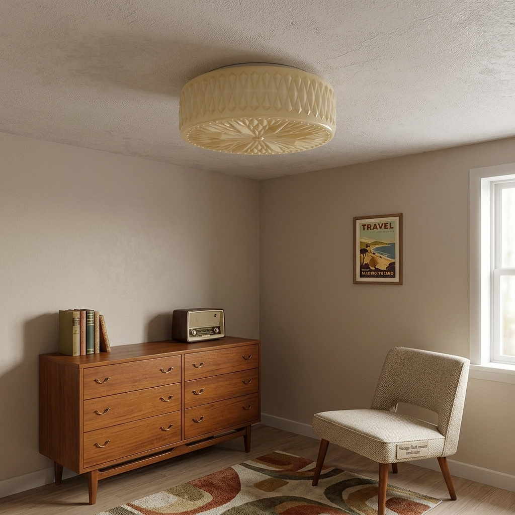 Celestine glass drum ceiling light in Beige in a bedroom