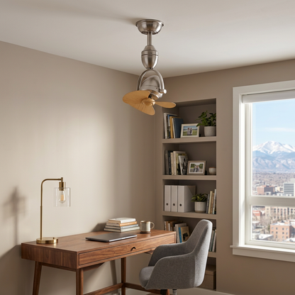 Rotella Pivot Ceiling Fan in Nickel &amp; Wood Color in a Denver apartment home office