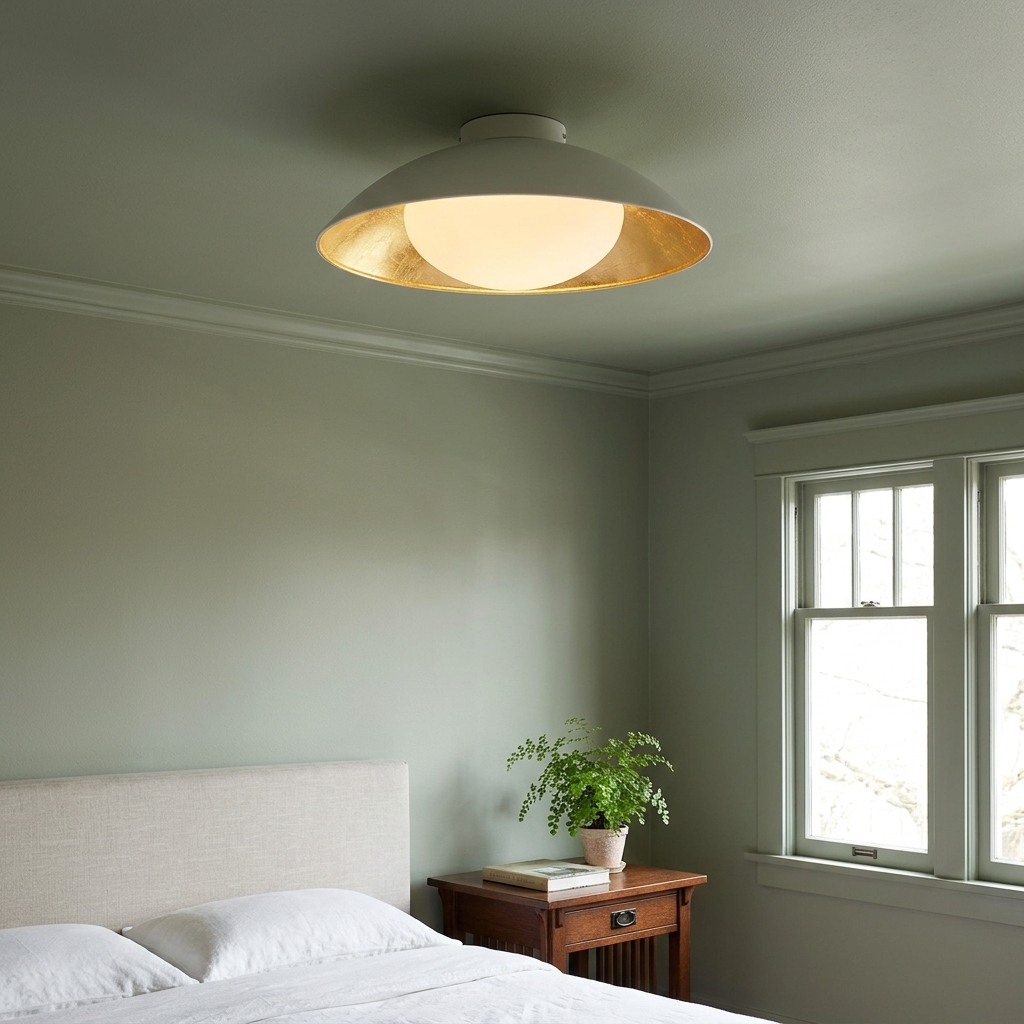 Ombrelle Dome Light in White &amp; Gold in a guest bedroom