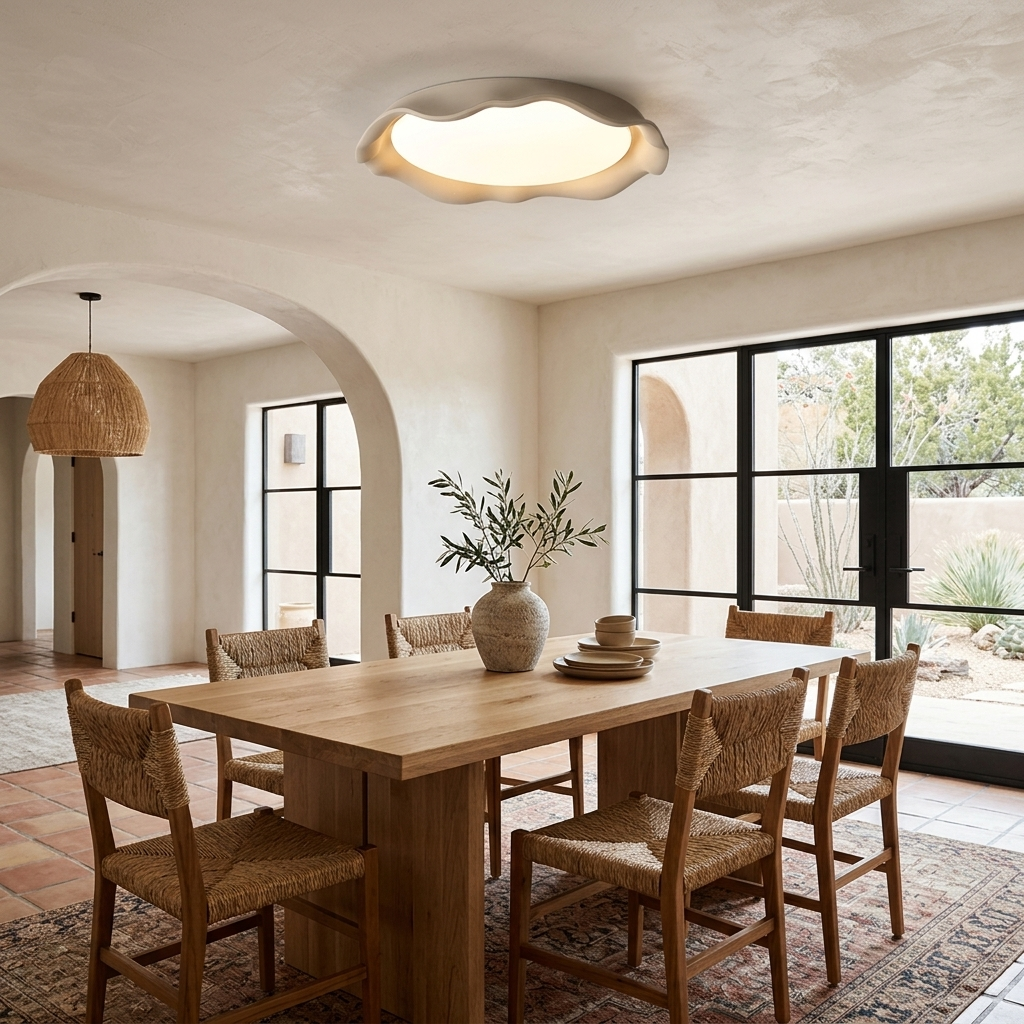 Calanque Microcement Wave Ceiling Light in Beige dining room