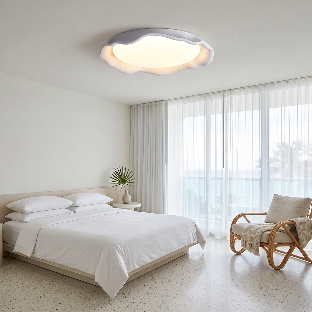Calanque Microcement Wave Ceiling Light in White hotel guest room