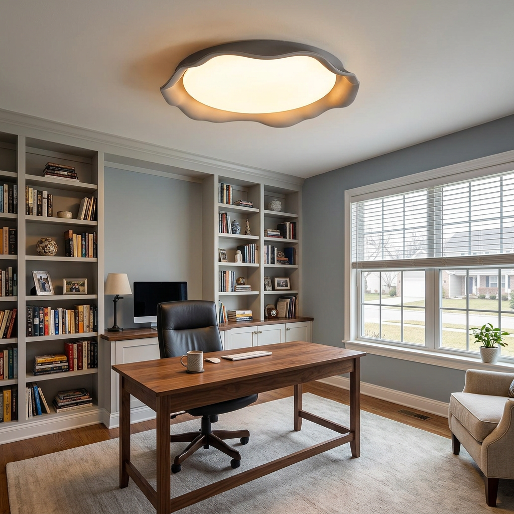 Calanque Microcement Wave Ceiling Light in Gray home office