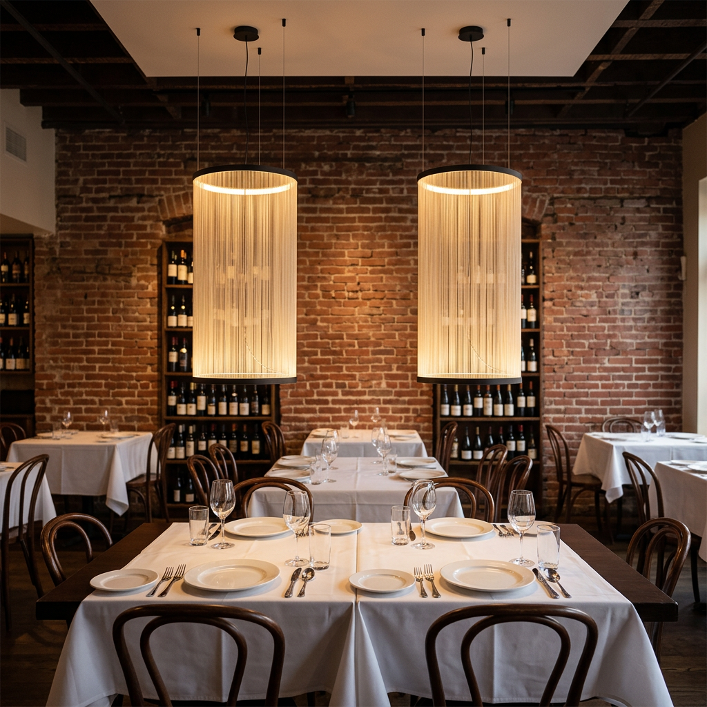 Filigrane Mesh Pendant in Model D cylinder, Italian restaurant in San Francisco