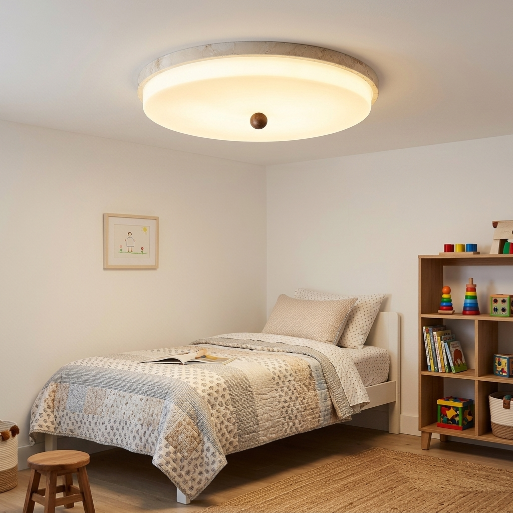 Saverio Travertine Ring Flush Mount in Yellow Travertine &amp; White child&