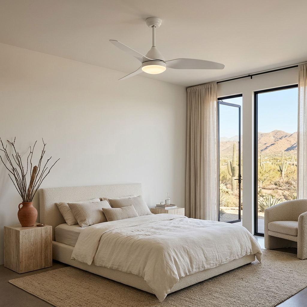 Alize Ceiling Fan Light in White in a Scottsdale bedroom