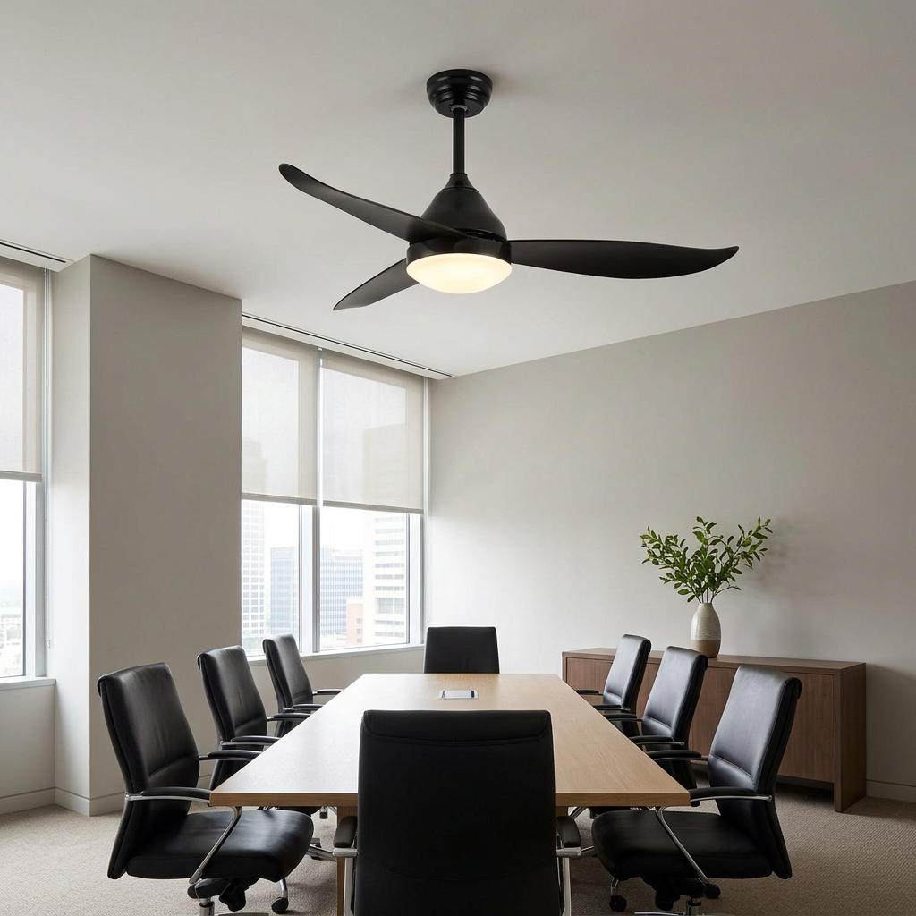 Alize Ceiling Fan Light in Black in an Atlanta office conference room