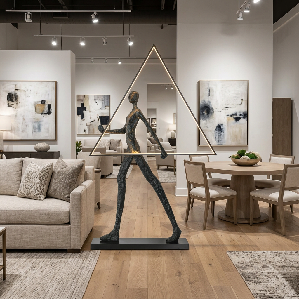 Passeur Sculptural Figure LED Floor Lamp Model C (triangle) in furniture showroom