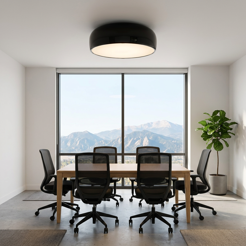 Corvina dome ceiling light in Black in an office meeting room